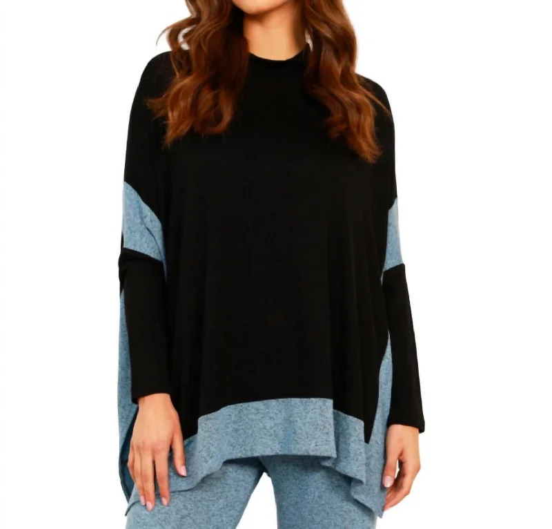Ethnic Style Mock One Size Poncho In Black/wind