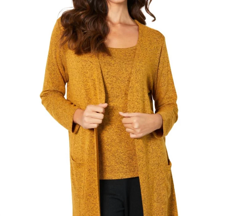 Simple Solid Color Pocket Duster Cardigan In Mango