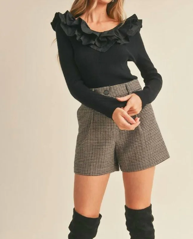 Exquisite Fabrics Ruffled Sweater Top In Black