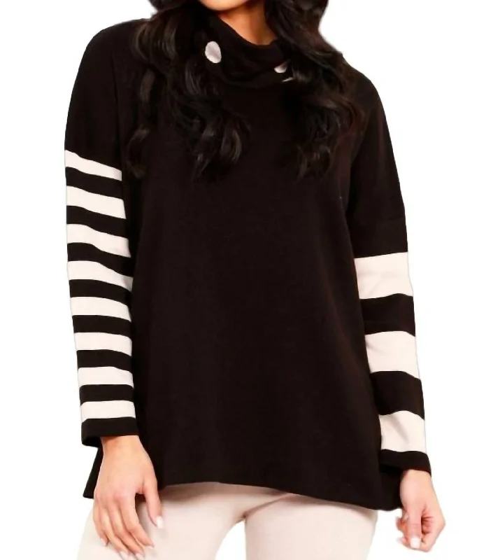 Cool Summer Stripe And Dot Poncho In Black/stone