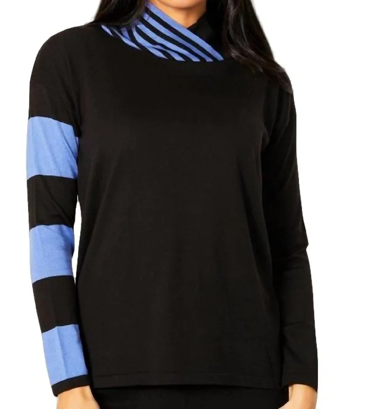 Sports Cool Stripe Funnel Neck Sweater In Black/periwinkle