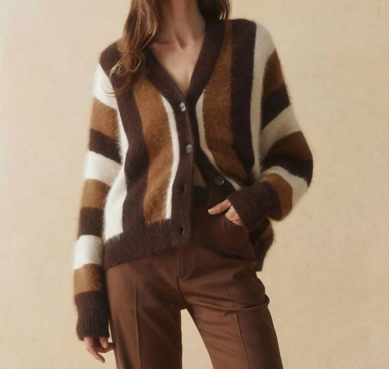 Wandering freely The Fluffly Slouchy Cardigan In Hickory Stripe