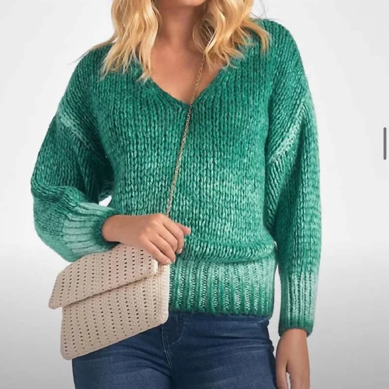 Playful Style V Neck Chunky Sweater In Green