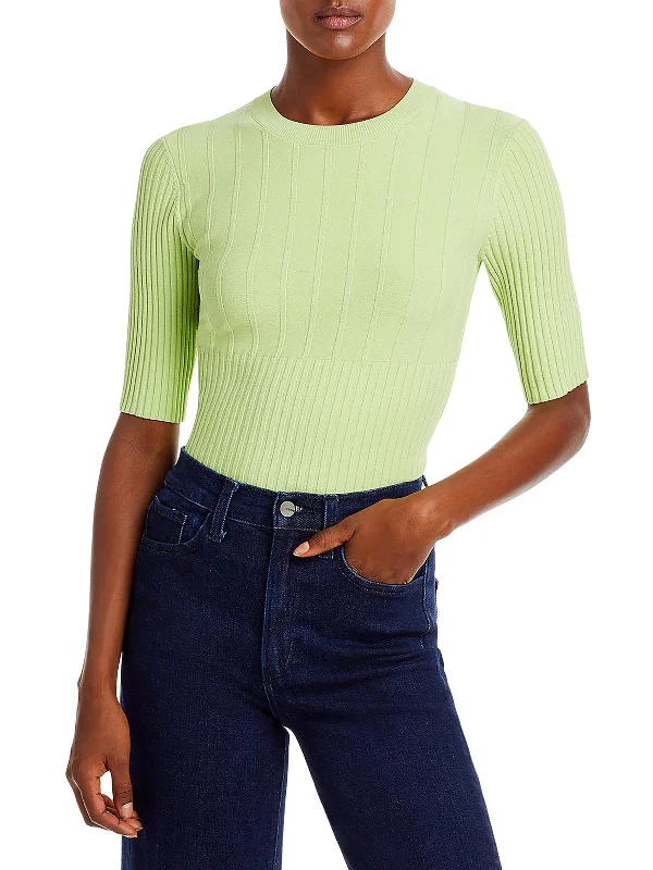 Sports Design Womens Ribbed Elbow Sleeve Pullover Sweater