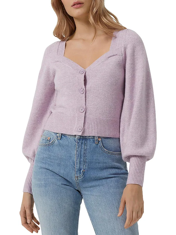 Slightly Flared Design Womens Square Neck Knit Cardigan Sweater