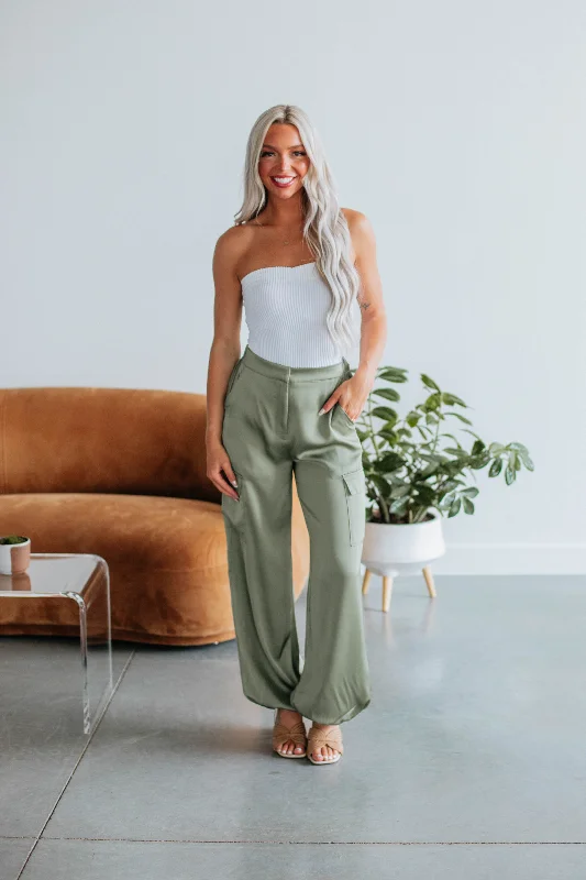 Sweet breath Adara Satin Cargo Pants - Olive