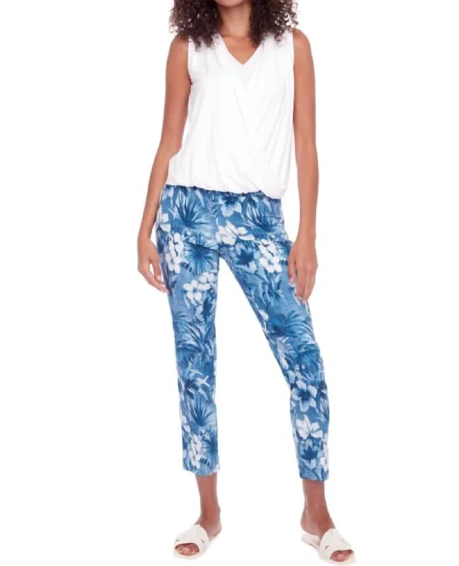 Party Wear Back-Slit Techno Ankle Pant In Ohana Print
