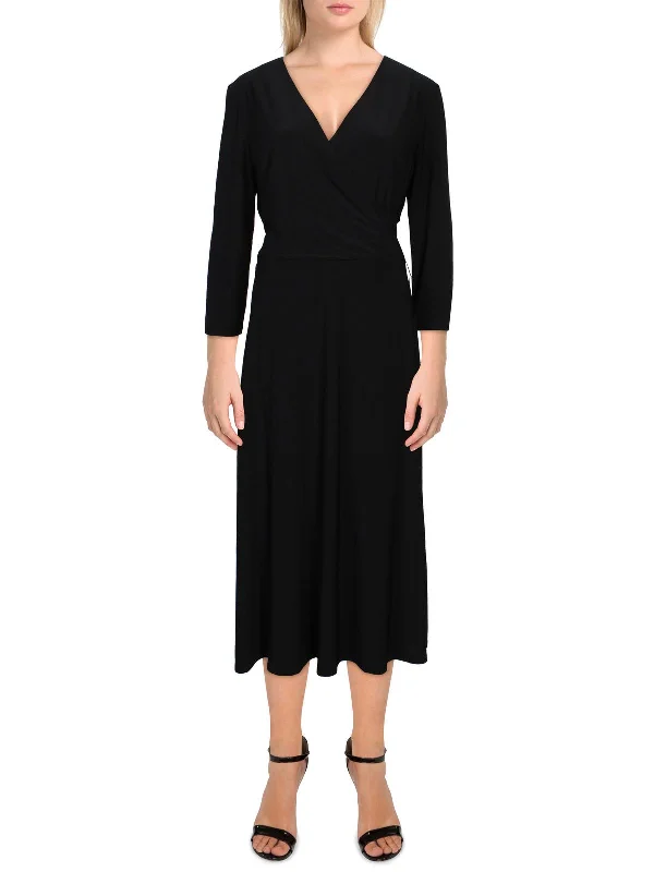 Sexy Fun Carlyna Womens Surplice V-Neck Midi Dress