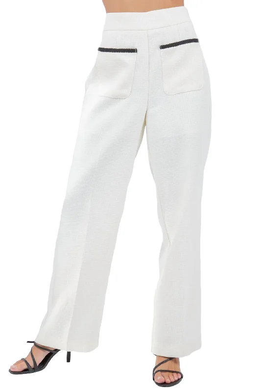 British Fashion Contrast Trim Pants With Pocket Detail In Ivory