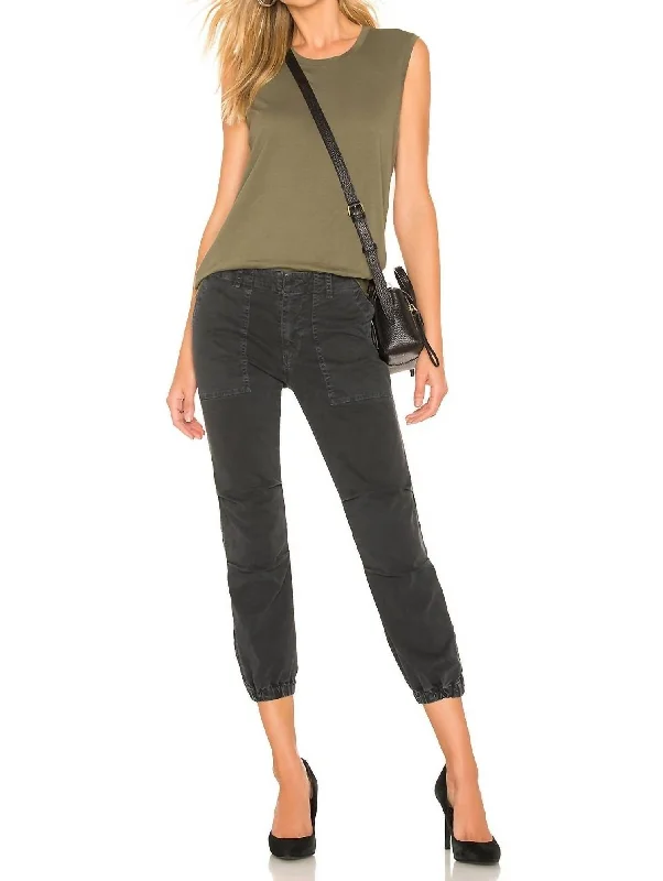 Knitted Design Cropped Military Pants In Carbon