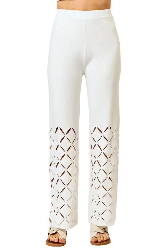 Designer Style Cut Out Detail Sweater Pants In Off-White