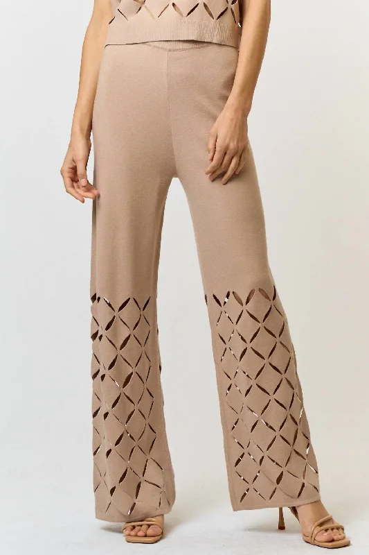 French Style Cut Out Detail Sweater Pants In Taupe