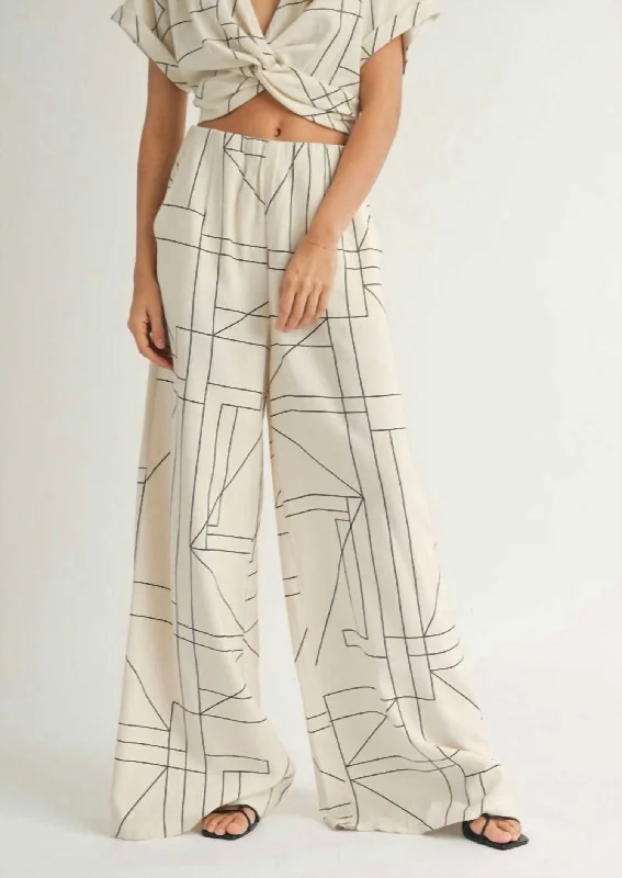High-end Design Geometric Wide Leg Pants In Cream/black
