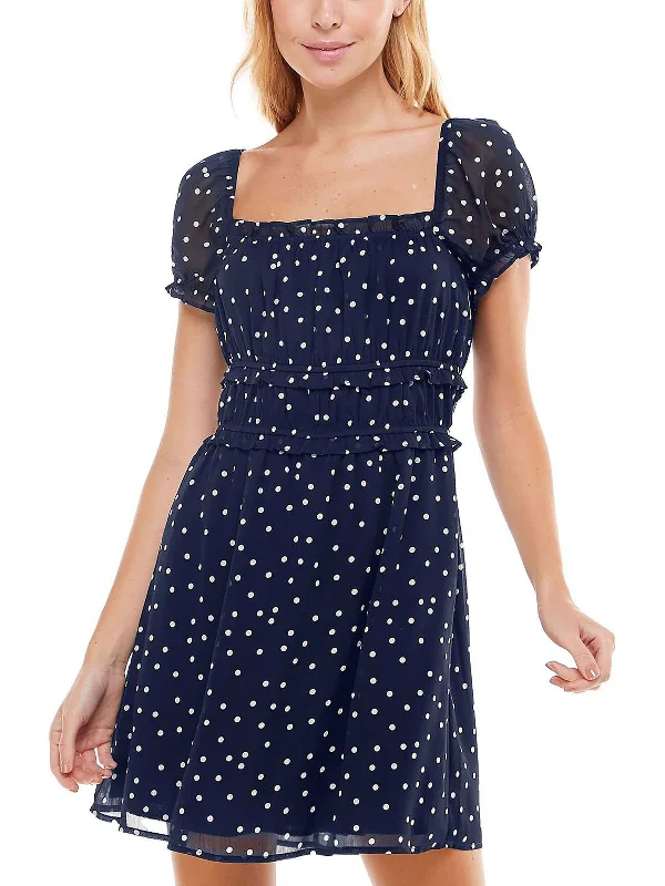 Dynamic Fashion Juniors Womens Chiffon Polka Dot Shift Dress