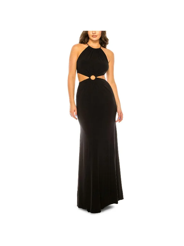 Moisture wicking Juniors Womens Cut Out Halter Evening Dress