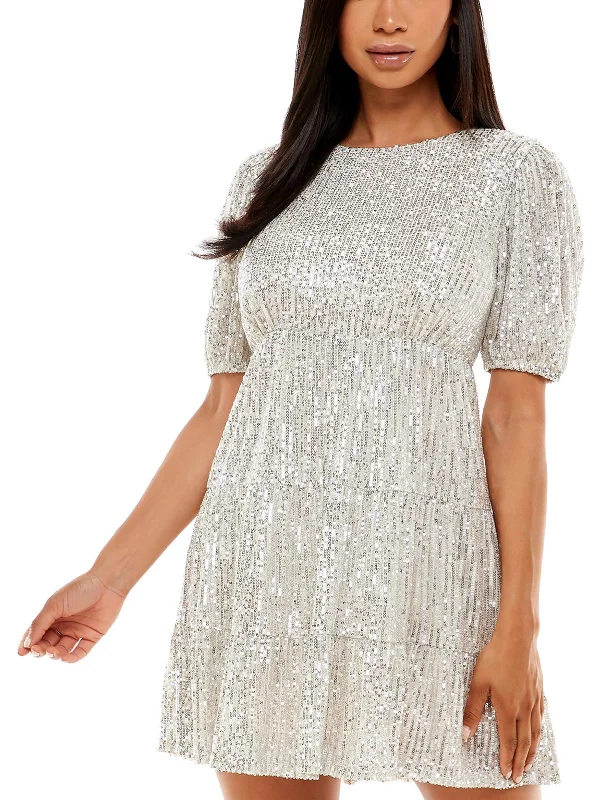Fresh And Natural Juniors Womens Sequined Tiered Cocktail and Party Dress