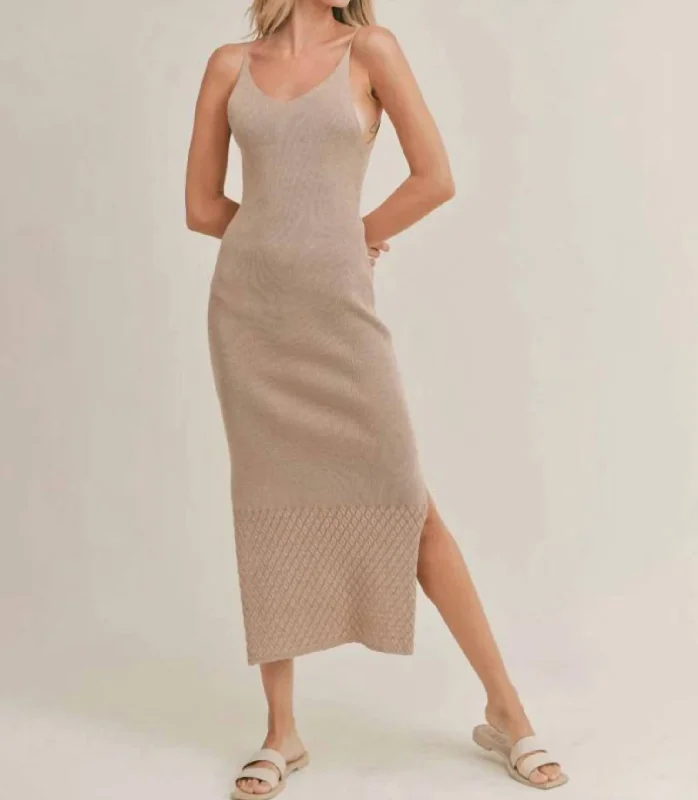 Trendy Traveler Kimberley Knit Midi Dress In Beige