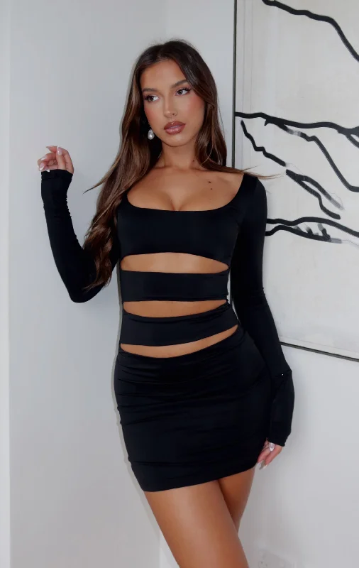 Sports Cool Make It Rain Long Sleeve Mini Dress Black