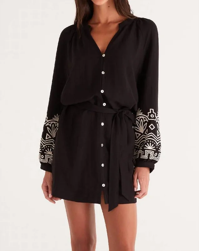 Hooded design Malia Embroidered Dress In Black