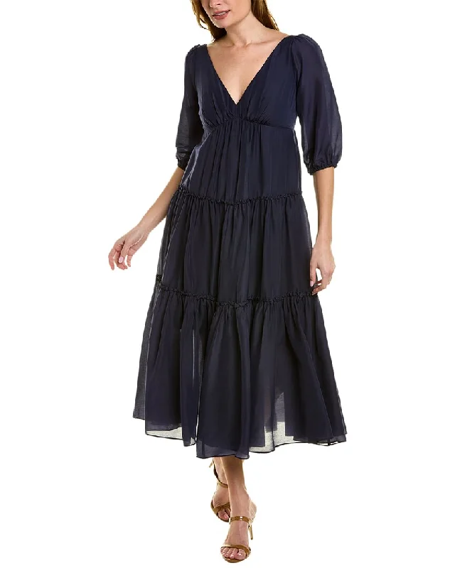 Single-shoulder Neck Design Marchesa Notte Solid Midi Dress