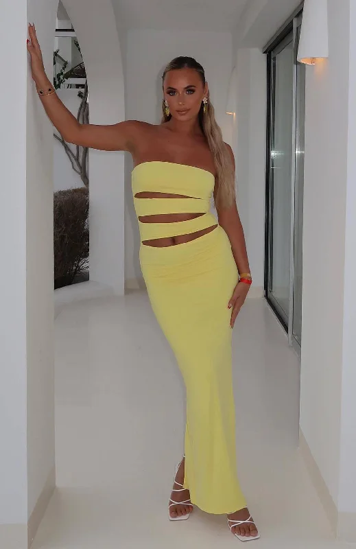 Exquisite Fabrics Midnight Rain Maxi Dress Lemon