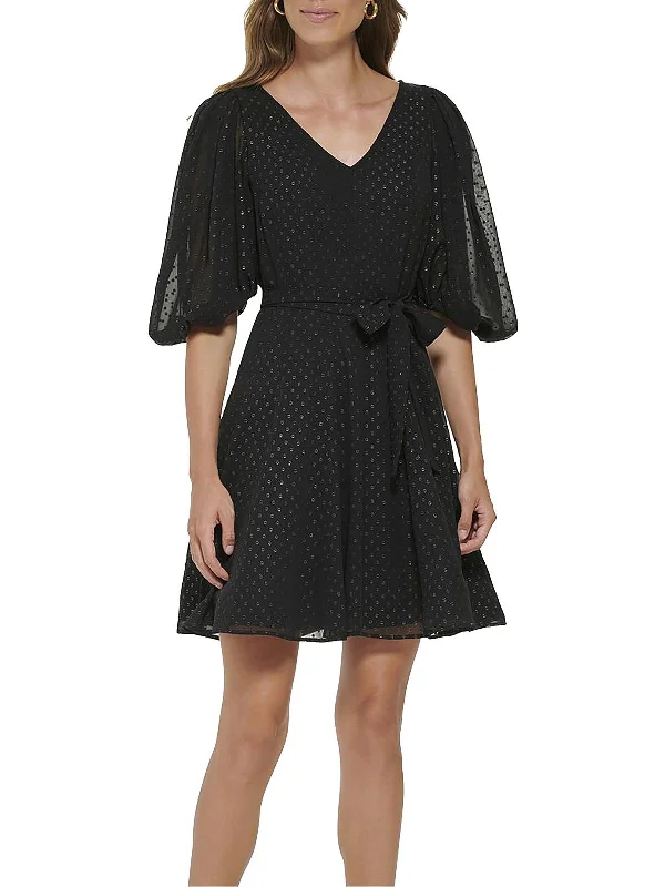 Exquisite Fabrics Petites Womens Cocktail Mini Fit & Flare Dress