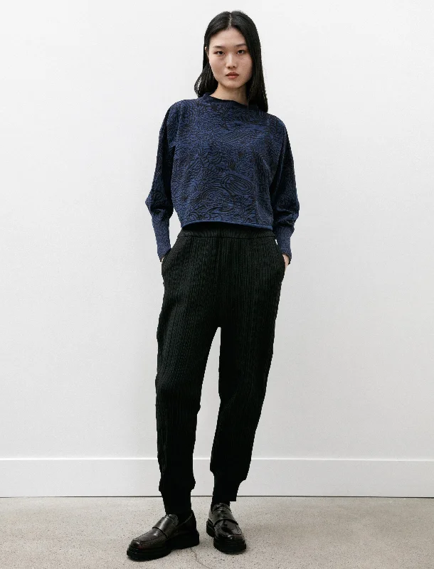 Single-shoulder Neck Design Crepe Knit Pants Black