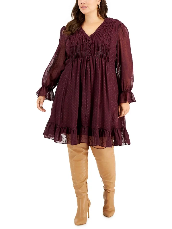Casual Style Plus Womens Chiffon Clip Dot Shift Dress