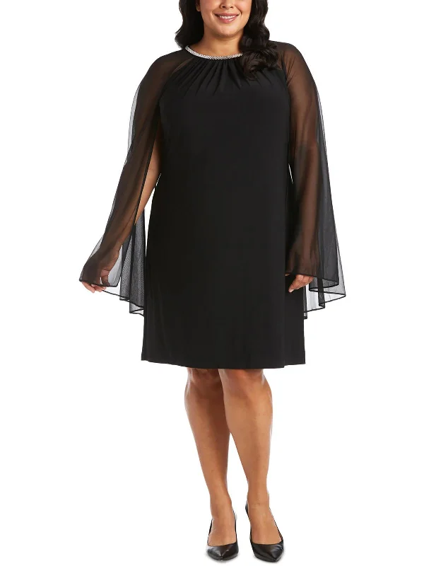 Thin Design Plus Womens Chiffon Embellished Cocktail and Party Dress