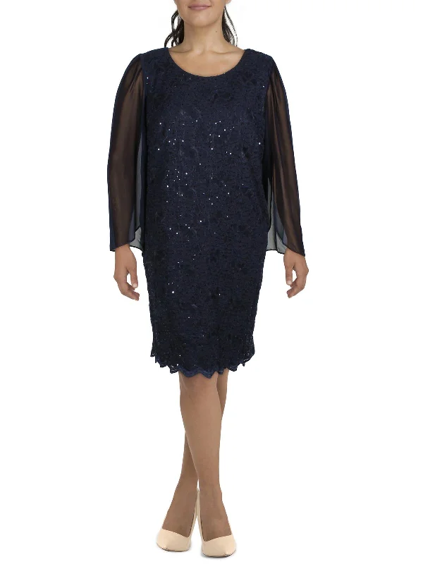 Fresh And Natural Plus Womens Embroidered Knee Midi Dress