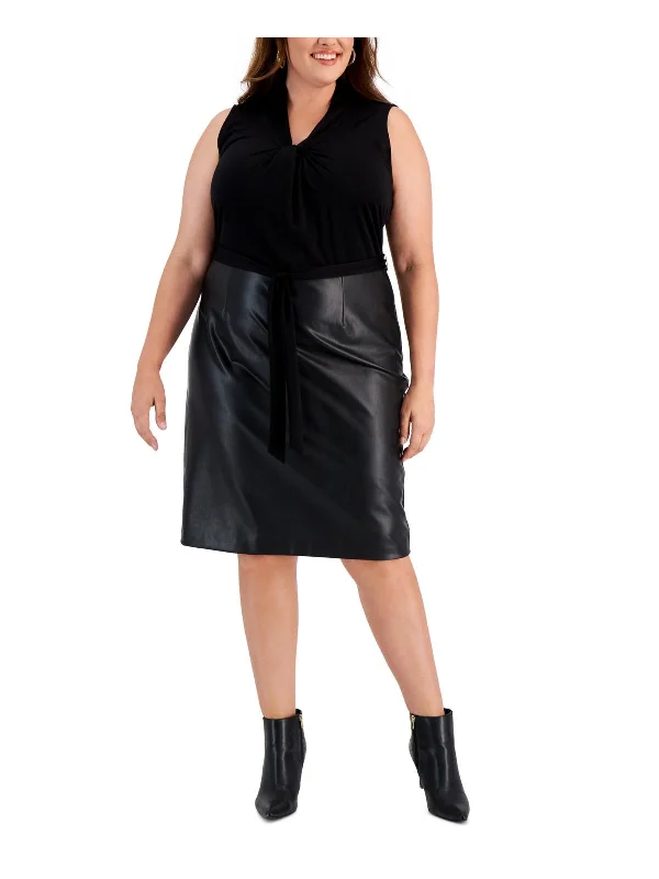 Sports And Leisure Plus Womens Faux Leather Knee-Length Sheath Dress