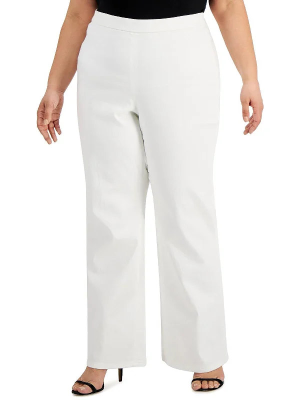 Urban Style Plus Womens High Rise Knit Wide Leg Pants