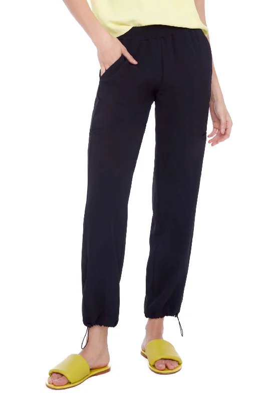 High-waisted pants style Roxette Solid Vegan Silk Jogger Pant In Black