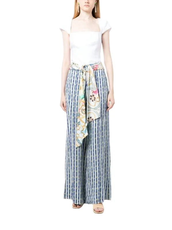 Simple Solid Color Scarf Belt Wide Leg Pant In Amalfi Lullaby