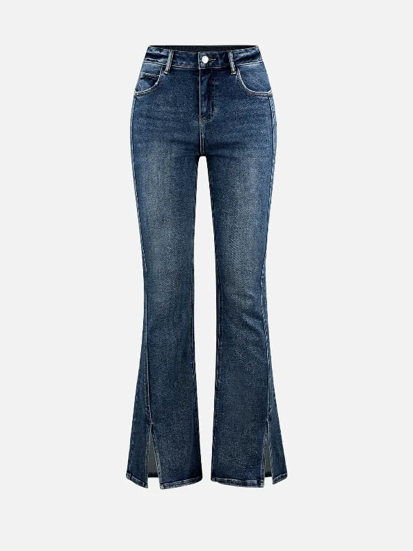 Stretch Design Split-hem Flare Jeans
