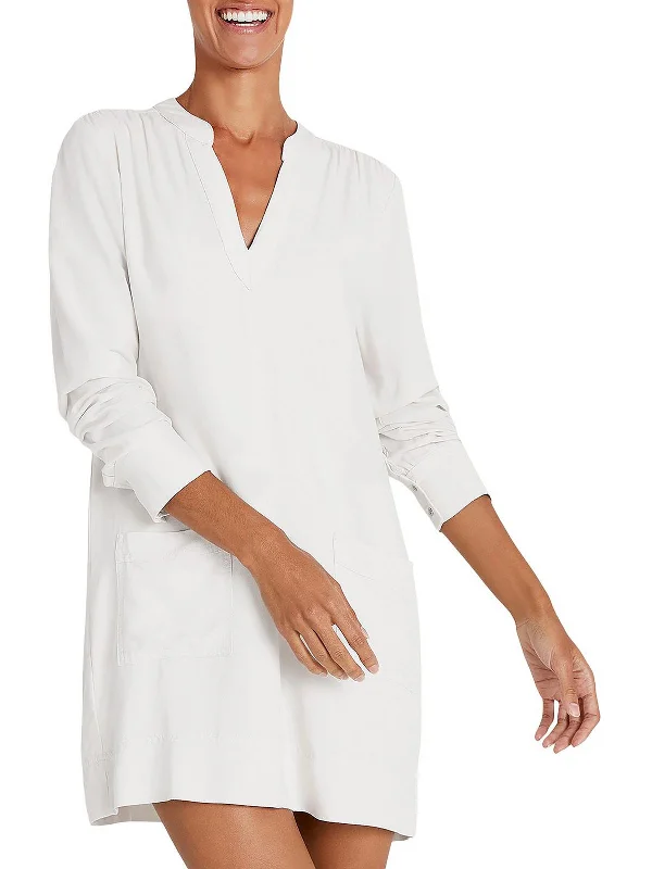 Thin Design Teaghan Womens Long Sleeve V-Neck Shirtdress