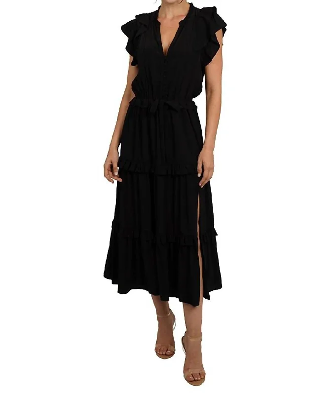 Bright Colors Tiered Midi Dress In Black