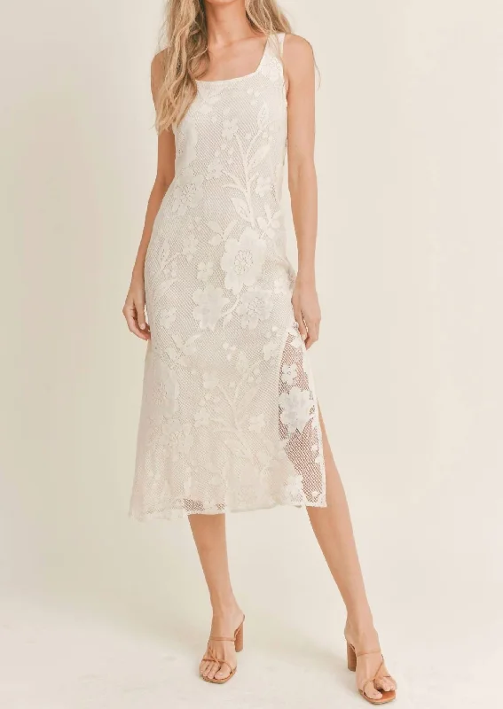 Fresh And Natural Vintage Lover Lace Midi Dress In Ivory