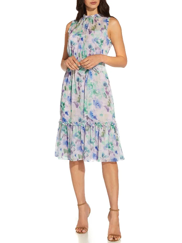 Comfortable And Simple Womens Chiffon Knee-Length Fit & Flare Dress