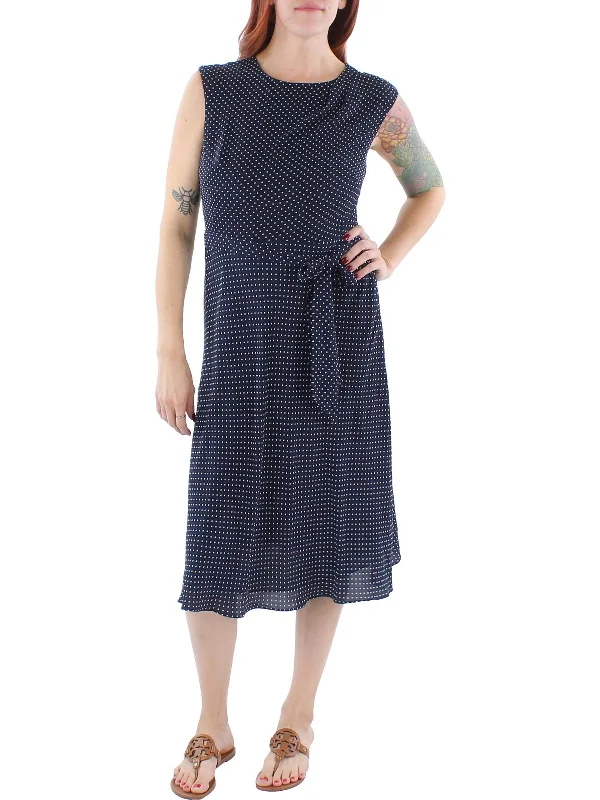 Windbreaker fashion Womens Crepe Polka Dot Midi Dress