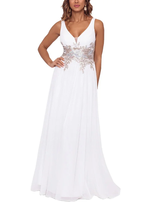 High-end Fabrics Womens Embroidered V Neck Maxi Dress