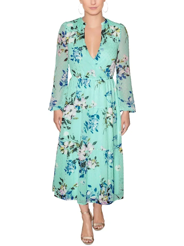 Embroidered Letters Womens Floral Midi Midi Dress