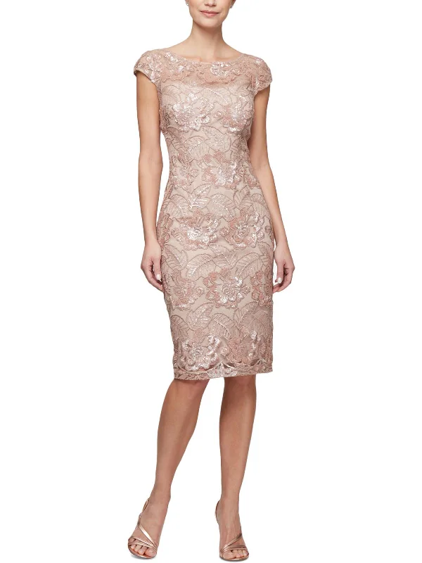 Minimal Style Womens Floral Sequined Cocktail Dress