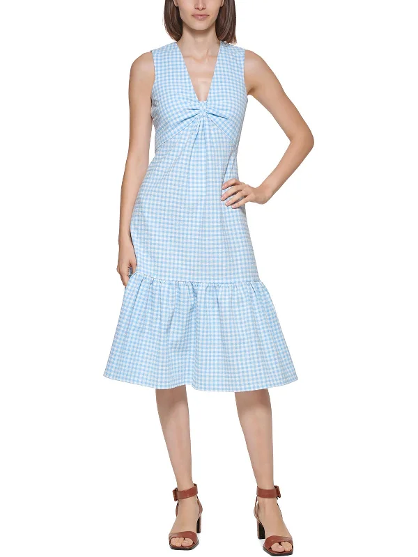 Relaxed And Casual Womens Knot Front Mid Calf Midi Dress