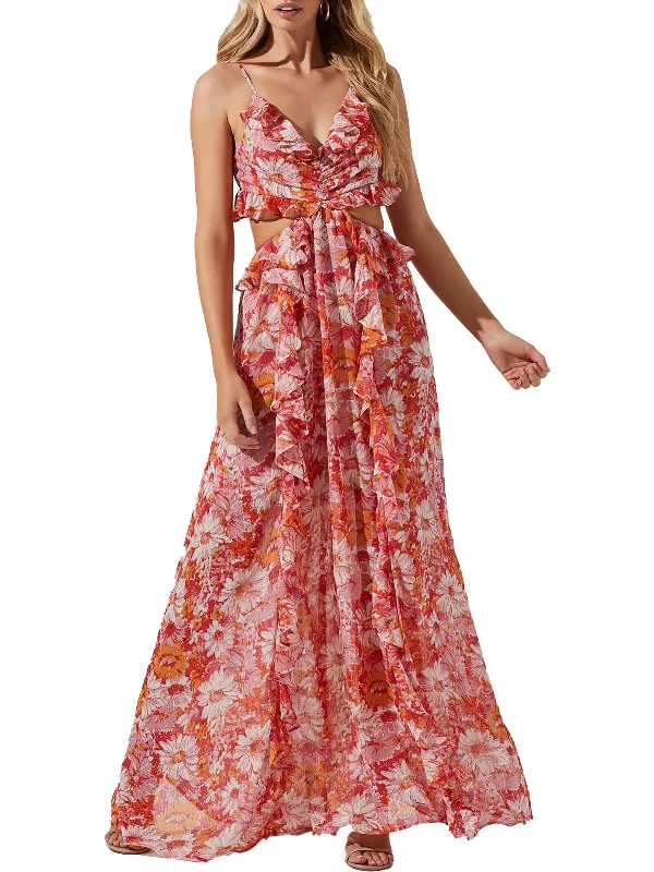 Slim Fit Womens Metallic Cut-Out Maxi Dress