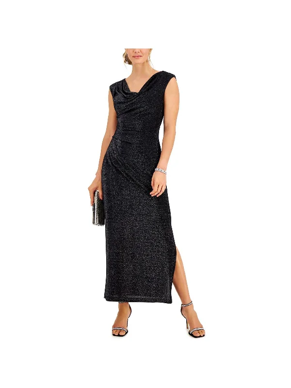 Exquisite Fabrics Womens Metallic Gathered Cocktail and Party Dress