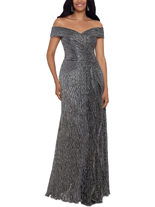 Warm Winter Series Womens Metallic Ruffled Evening Dress