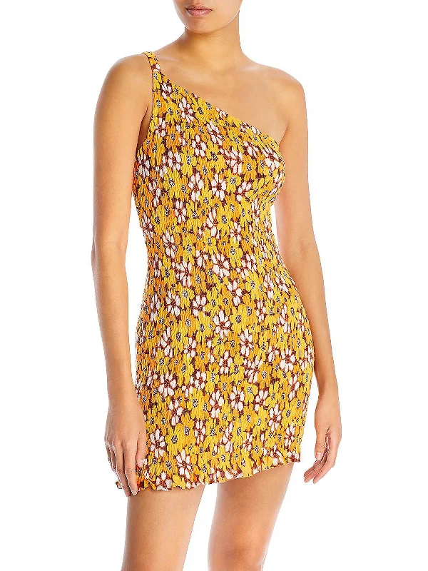 Outdoor Trend Womens One Shoulder Smocked Mini Dress
