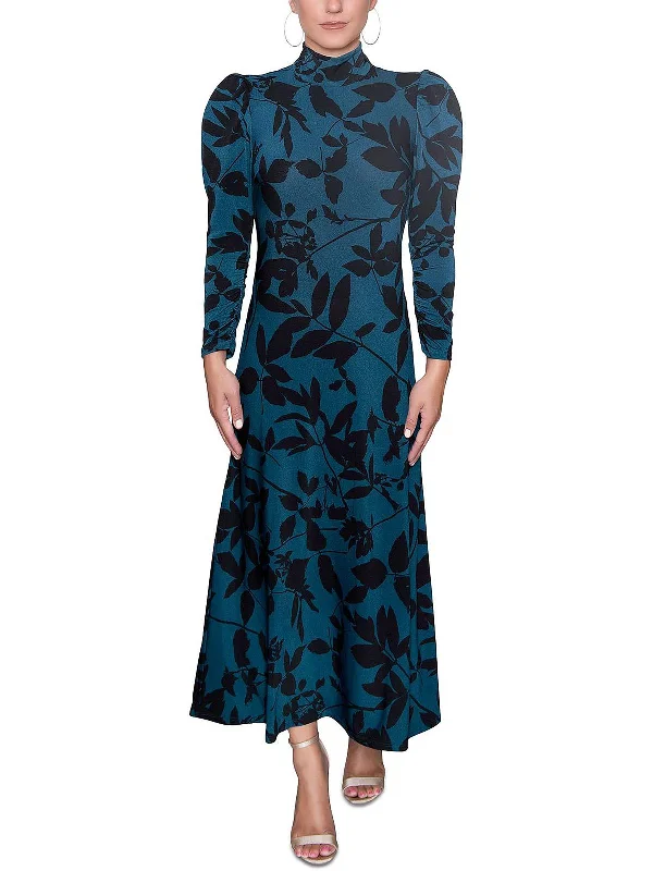 Casual And Casual Womens Printed Puff Sleeves Midi Dress