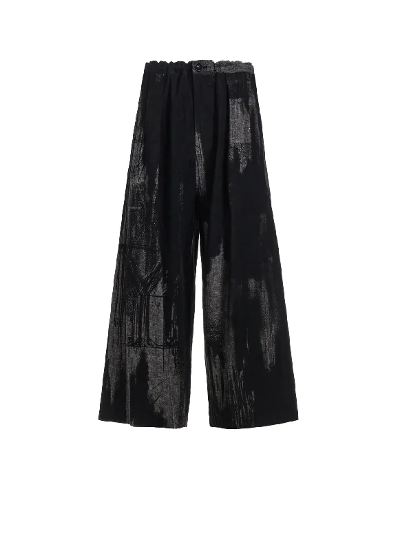 Elegant And Lazy L/C CHAMBRAY LOGO SCRIBBLE PT FRONT TUCK WIDE PANTS